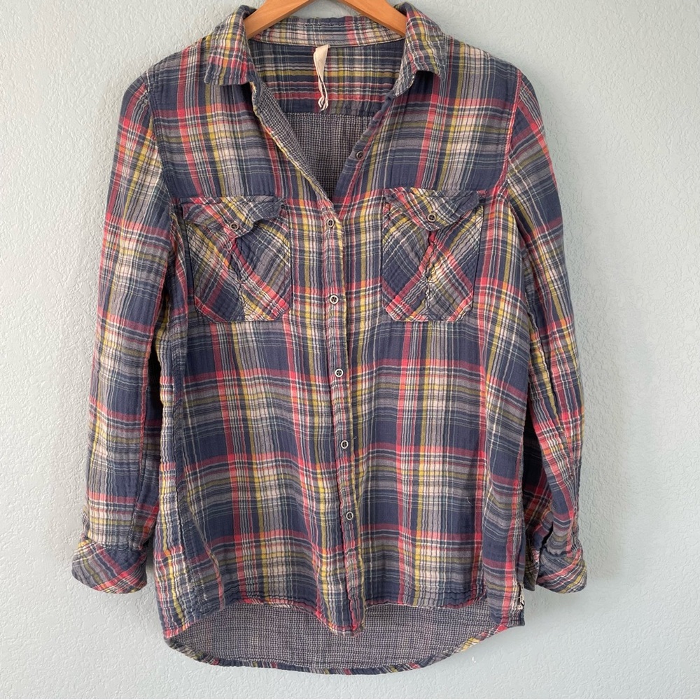7 For All Mankind Cotton Button Down Shirt Pastel Plaid Beachy